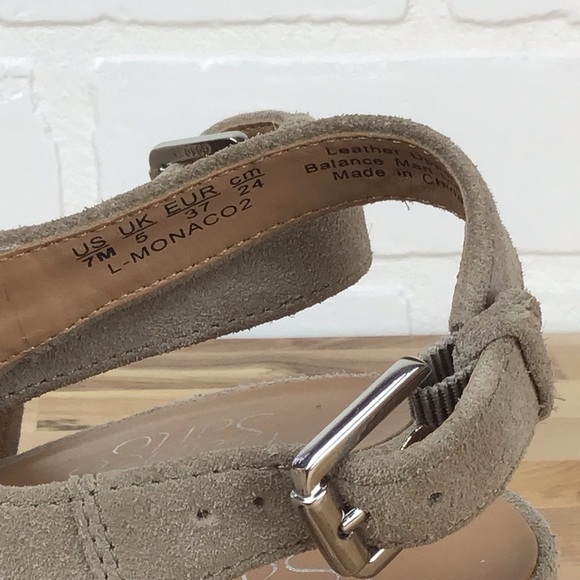 FRANCO Sarto beige genuine upper leather suede sandals chunky heels tan size 7 - Picture 9 of 16